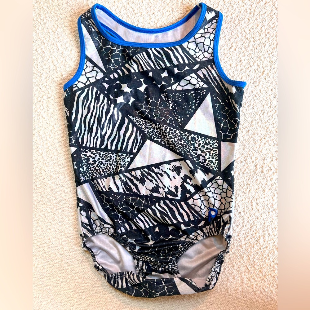 Plum Practicewear black and white graphic Metallic Gymnastics Leotard AM medium